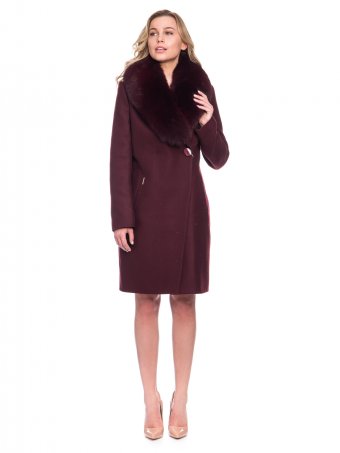 Зимнее женское приталенное пальто из шерсти со съёмным меховым воротником