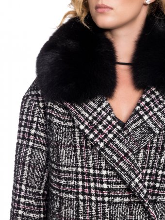 Зимнее женское пальто из шерсти со съёмным воротником и поясом
