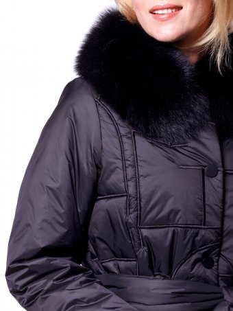 Длинное  утеплённое болоньевое стёганное пальто с натуральным мехом без капюшона