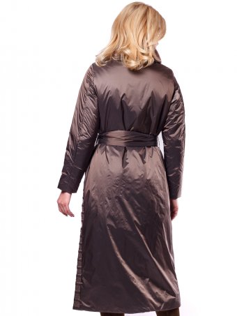 Женское длинное болоньевое стёганное пальто с меховым воротником и поясом