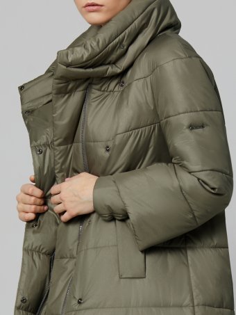 Утепленное пальто-кокон с  несъемными манжетами